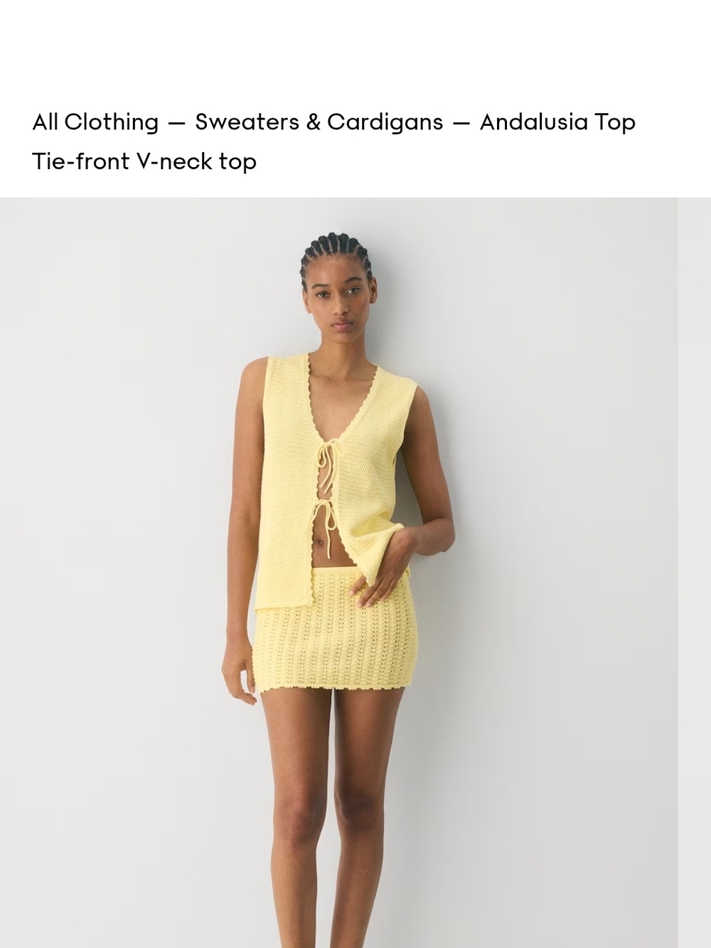 Aritzia Yellow Tie-Front V-Neck Knit Top